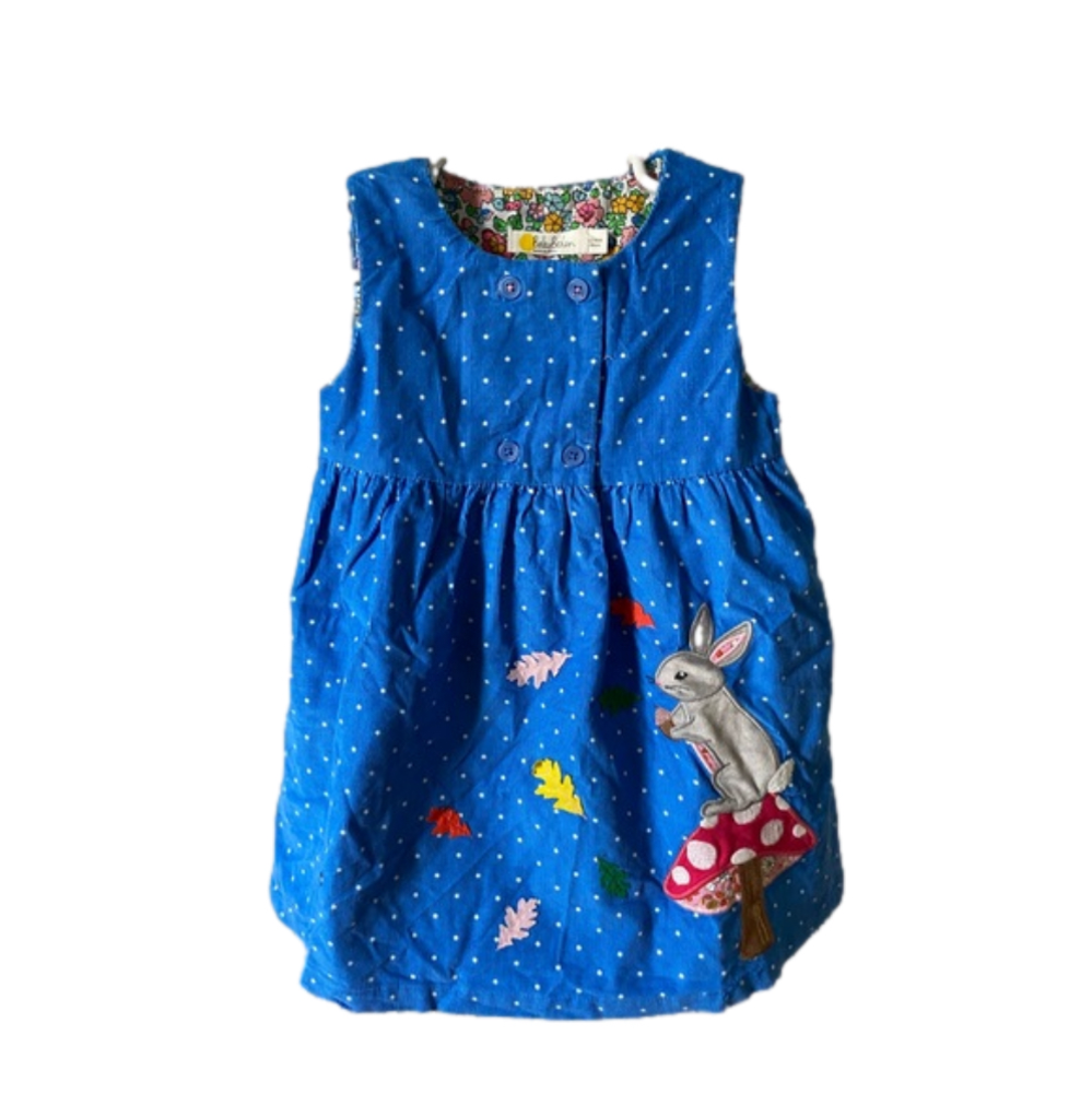 Mini boden girls blue polka dot pinnie mushroom toadstool bunny dress